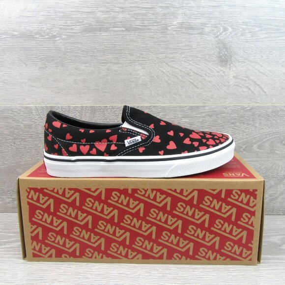 Vans Classic Slip On Hearts Shoes Women's Size 8 Black Red NEW - Picture 2 of 13